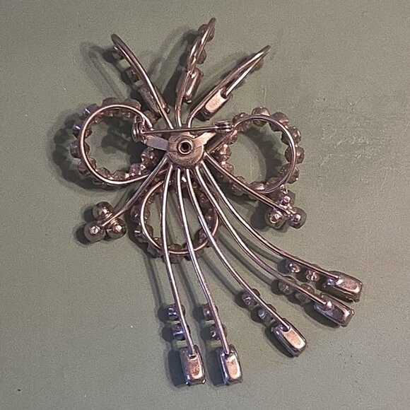 Vintage Silver-tone Clear Baguette Rhinestone Pin Brooch Pendant 3 Inches Spray - Picture 5 of 8